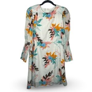 Never Fully Dressed Shirred Long Sleeve Mini Dress Size 10 Abstract Bold Texture